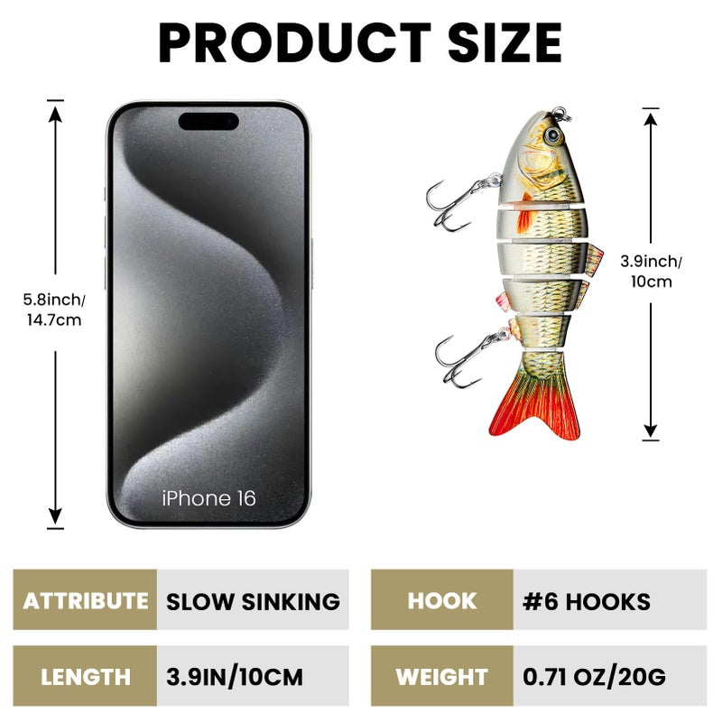 CharmYee Bass Fishing Lure for Freshwater and Saltwater Lifelike Fishing Lures Multi Jointed Swimbait for Bass Trout Crappie Walleye Pike Fishing Gifts for Men-3 Pack - Image 5
